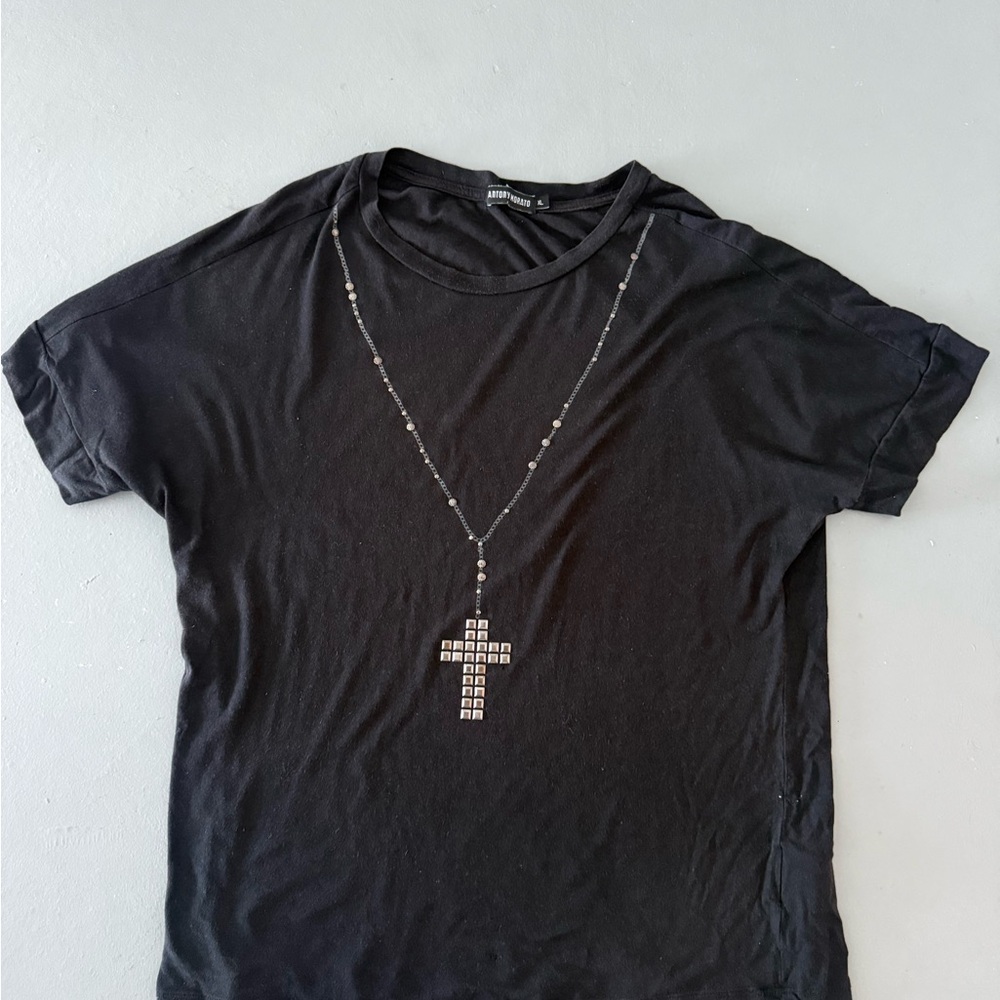 Antony Morato Men’s Black Rosary Cross Graphic T-Shirt Size XL Slim Fit Italy